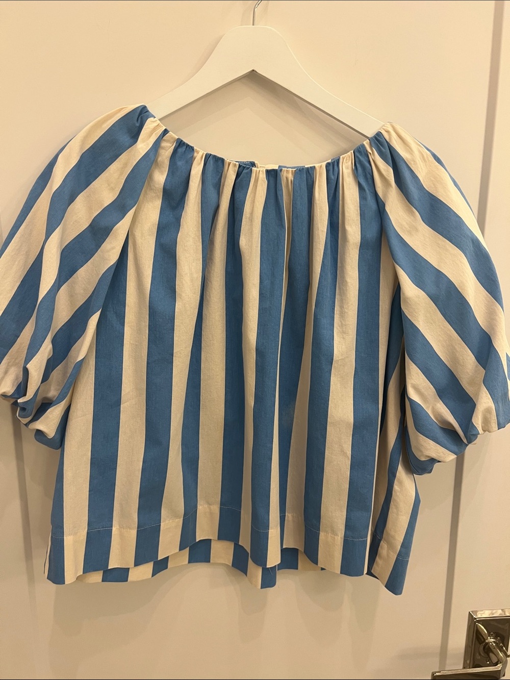 Pinch Blue and Cream Striped Puff Sleeve Blouse